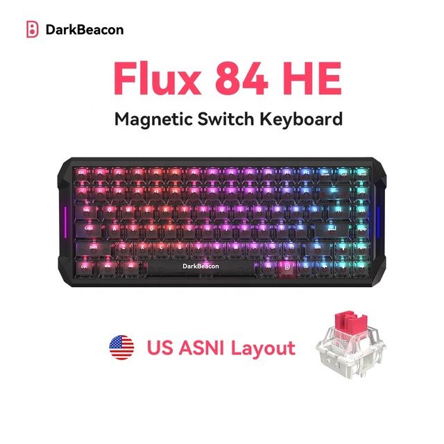 DarkBeacon OEM Custom Flux 84 TKL ANSI Hall Effect Magnetic Switch USB-C RGB Backlit Spill Resistant Gaming Keyboard