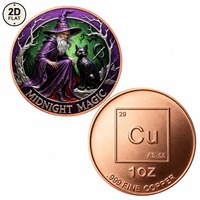 Pièce de monnaie en cuivre pur 999 de 1 once, imprimée en couleur 2D, objet de collection fantastique, pièce commémorative, Magie de minuit
