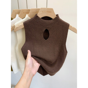 Top a Maglia da <span class=keywords><strong>Donna</strong></span> 2023 con Collo Semi-Alto e Interno Traforato, Nuovo Design Monocolore Aderente e Sexy <span class=keywords><strong>Senza</strong></span> <span class=keywords><strong>Maniche</strong></span> - Product Image 5