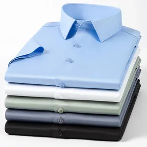 Camicie estive a maniche corte sottili in tinta unita per <span class=keywords><strong>uomo</strong></span> <span class=keywords><strong>abiti</strong></span> da ufficio Slim Fit antirughe - Product Image 2