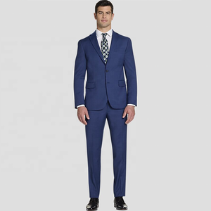 Traje de Hombre MTM a Medida, Azul, Super 120, 100% Lana, Formal de Negocios, Blazer y Pantalón, Cierre de un Botón, Solapa de Pico - Product Image 1