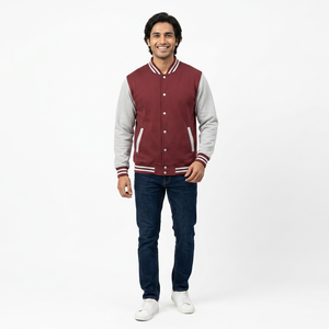 Chaqueta Varsity de Béisbol Letterman para Equipo Escolar, Negra, de Lana, con Mangas de Cuero Genuino, Impermeable, Transpirable y Resistente al Viento - Product Image 1