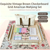 Set Mahjong Americano Vintage Marrone a Scacchiera Squisito, Accessori per Tessere Mahjong, Borsa per Mahjong, Supporti per Mahjong, Tappetino per Mahjong