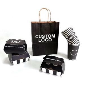 Black White Recycled Kraft Shopping Paper Bag with Handles Custom <b>Printed</b> Offset <b>Printing</b> Your Own Logo - Product Image 6