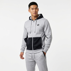 Sweat-shirt à capuche zippé gris et noir pour homme, ensemble décontracté à manches longues pour l'hiver, avec poches latérales, 100 % coton, écologique - Product Image 2