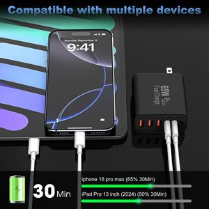 <span class=keywords><strong>Cargador</strong></span> rápido HYTO USB <span class=keywords><strong>C</strong></span> de 65W con 6 puertos, adaptador de corriente para Reino Unido + enchufe de pared, enchufe de carga <span class=keywords><strong>tipo</strong></span> <span class=keywords><strong>C</strong></span> - Product Image 3
