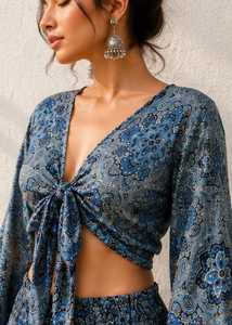 Women's Boho Paisley Silk Two-Piece Set Sleeveless Crop <b>Top</b> Floor-Length Skirt Natural Waist A-Line Silhouette Bohemian Resort - Product Image 2