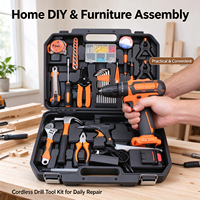 Kit d'outils de perçage sans fil au lithium 59 pièces avec 2 batteries et pistolet à colle chaude, boîte à outils multifonctionnelle pour la réparation et le bricolage à domicile
