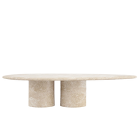 Mesa de Centro de Mármol Travertino Amarillo Nórdico, Mármol Sólido, Diseño Italiano Creativo, Mueble Ovalado para Sala de Estar, Geju