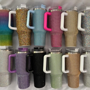 Vaso Térmico de Lujo de Acero Inoxidable para Café, con Aislamiento al Vacío, Diseño de Diamantes y Cristales Brillantes, 40 Oz, con Asa y Popote, para Viajes y Aventuras - Product Image 2