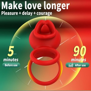 Anneau vibrant 3-en-1 pour couple, jouet sexuel <span class=keywords><strong>à</strong></span> 9 modes, double anneau pénien, stimulateur clitoridien et anal, design langue de chatte - Product Image 4