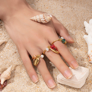 Ocean Beach Bijoux Étanche Poisson Shell Conque Perle Cristal Charmes Dangle <span class=keywords><strong>Anneau</strong></span> En Acier Inoxydable Pas De Décoloration Déclaration <span class=keywords><strong>Anneau</strong></span> - Product Image 3