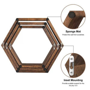 <b>Wall</b> <b>Mounted</b> Wooden Hexagonal <b>Shelf</b> Geometric Design For Living Room Decor Storage Display Rack - Product Image 4