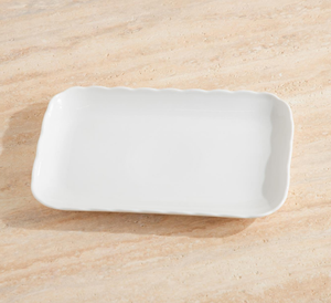 Plato rectangular de cerámica con borde ondulado tipo calabaza, nuevo diseño, 26*16*2.6cm, plato de servir de porcelana blanca para hotel y restaurante - Product Image 4