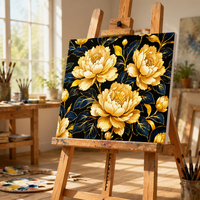 Peinture à l'huile par numéros DIY avec peintures dorées - Kit d'art sur toile moderne avec fleurs - Cadeau de Noël pour adultes