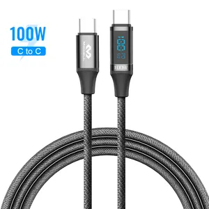 Miccell 5A Fast charging cable Intelligent Digital Display Type-c 100w Pd Fast Charging Data Cable braided nylon charging cable