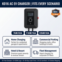 Chargeur mural pour VE 7kW 11kW 22kW Type1 Type2 OCPP 1.6J avec arrêt d'urgence, RFID, indicateur 3 couleurs, homologué CE Sinray