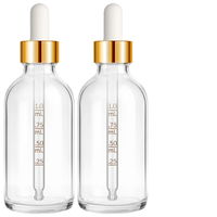 Botol Tetes Mata Silinder Kaca Bening Tutup Emas 2 oz Bumobum 2 Pack, Label, Corong, Anti Bocor, untuk Tincture, Kosmetik, Terukur