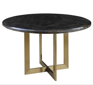 <span class=keywords><strong>Table</strong></span> à manger <span class=keywords><strong>ronde</strong></span> de luxe <span class=keywords><strong>effet</strong></span> <span class=keywords><strong>marbre</strong></span> <span class=keywords><strong>noir</strong></span> avec base en acier inoxydable doré - Product Image 1