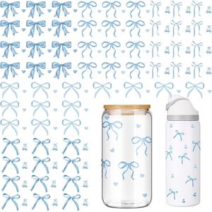 Pegatinas de transferencia de lazo azul <span class=keywords><strong>Frienda</strong></span>, hoja de pegatinas Coquette para decoración de botellas de agua, suministros para manualidades de fiesta - Product Image 1
