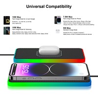 Chargeur de voiture sans fil Qi 15W avec lumières colorées, station de charge sans fil pour téléphone