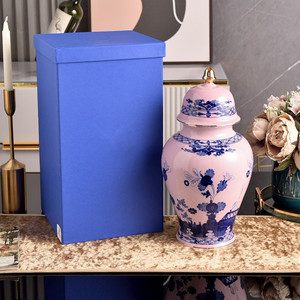 Jarrón de Cerámica Pintado a Mano con Acabado Bajo Esmalte y Tapa, Grande, de Alta Gama, Posmoderno, Ecológico, de Porcelana, para Escritorio - Product Image 2