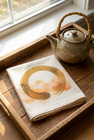 Serviettes de cuisine 100% coton Zen Enso Amber Circle, serviettes de cuisine décoratives à motif abstrait, 40x60cm