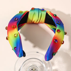 Cn बड़े कपड़े धनुष बंधन हेयरबैंड इंद्रधनुष ग्रेडिएंट हेडबैंड महिलाओं पूर्ण गैंडे बाल लूप सहायक - Product Image 5