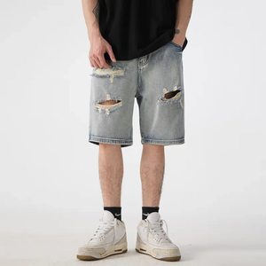 Nouveaux shorts en jean déchirés personnalisés pour hommes, technologie Stone Wash, style Y2K, shorts en coton bleu, shorts de créateur pour hommes, haute qualité - Product Image 1