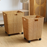 Grand panier à linge avec roulettes, panier à linge en rotin tissé PP, panier de rangement pour vêtements sales pour salle de bain, chambre à coucher, hôtel, buanderie