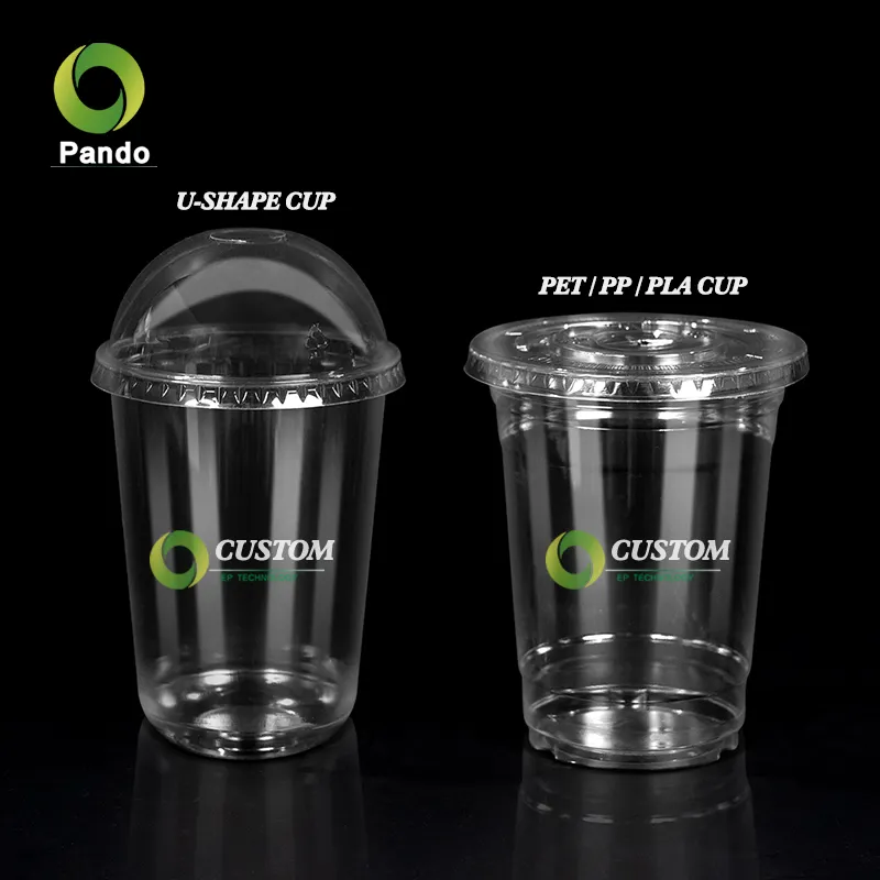 Taza de plástico reciclado con cubierta, vaso de plástico desechable, vaso de plástico para beber, nuevo diseño de alta calidad