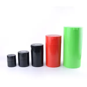 JL-029Y Wholesale Press Button Plastic Sealed Herb Storage Stash Vacuum Jar Smell Proof Container Tea Plastic Can Custom Logo