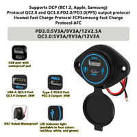 Yüzey Montajlı IP67 12V 24V Evrensel Çift Portlu Otobüs Araba Soketi Qc3.0 Usb Type C 30W Pd Araç Şarj Cihazı Motosiklet Deniz Araçları Açık Hava Kullanımı İçin