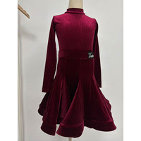 Robe de danse latine à manches longues pour filles, ensemble 2 pièces en velours, justaucorps et jupe, costume de danse latine, tenue de performance