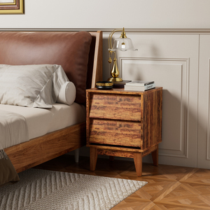 Vintage Style Nightstands Set Of 2 Mid Century Modern Wooden <b>Drawer</b> <b>Storage</b> <b>For</b> Bedroom - Product Image 5