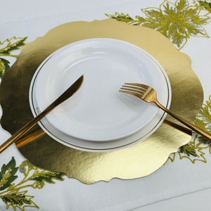 4 Sets de table ronds en papier <span class=keywords><strong>doré</strong></span> décoratifs jetables en <span class=keywords><strong>carton</strong></span> pour la maison de mariage, banquet, fête d'anniversaire, vente en gros - Product Image 5
