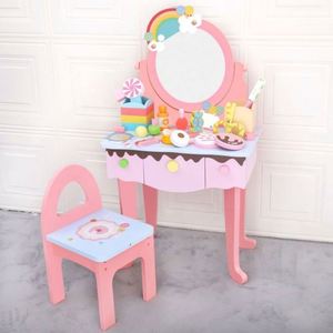 Magic Set Table and Chair Girl Toy Pink Wooden Makeup Vanity Pretend Play Perfect <b>Gifts</b> for Girls - Product Image 1