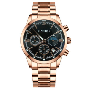 Montre multifonctionnelle pour homme avec chronomètre, affichage lumineux, fonction calendrier, résistante à l'eau, bracelet en acier inoxydable, quartz - Product Image 1