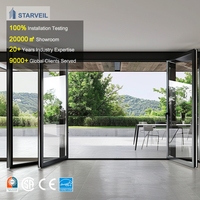 Porte pliante en aluminium pour extérieur et villa, moderne, résistante aux ouragans, double vitrage, porte pliante à double battant