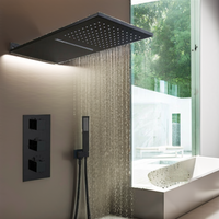 Ensemble de douche mural thermostatique noir encastré en laiton poli avec mitigeur, jets de pluie et de massage SPA, personnalisable ODM, vente en gros