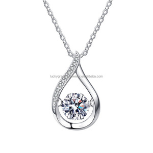 Joyería fina de plata 925 personalizada para mujer, collar con colgante de moissanita elegante con cadena de hebra, forma de gota de agua elegante para regalo - Product Image 5