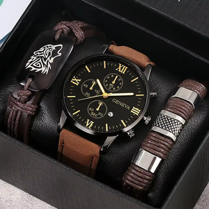 Re-Popular <span class=keywords><strong>Montre</strong></span> de sport décontractée pour hommes avec deux bracelets en cuir à motif de loup tissé Vente en gros en stock sans boîtes - Product Image 3
