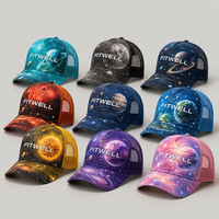 Gorra Trucker con Estampado Galáctico Personalizado OEM ODM, Gorra de Béisbol de Malla de Cinco Paneles para Marcas de Streetwear y Diseñadores