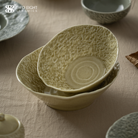 Service de vaisselle en céramique de qualité supérieure, moderne, beige et vert texturé, résistant aux aliments et au lave-vaisselle, pour la maison, le restaurant et la table.