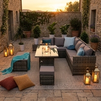 Ensemble de canapés de jardin modernes en rotin et aluminium, confortables, résistants aux intempéries et aux UV, durables, 9 places, pour parc et patio