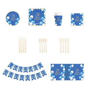 Juego de Vajilla Desechable DAMAI para Fiesta de Cumpleaños, Diseño de Globos Azules con Estampado en Caliente, Platos, Vasos y Servilletas de Papel - Product Image 2