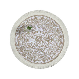 <b>Round</b> Jute Placemat With <b>White</b> Tassel Edge Natural Color For Home <b>Table</b> Decor - Product Image 4