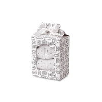 Boîte cadeau personnalisée pour nouveau-né, mignonne, avec fenêtre en PVC, finition mate, recyclable, style moderne et luxueux, en papier couché, avec fermeture à nœud.