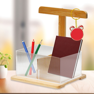 Mallette de rangement de papeterie de bureau de style moderne avec porte-stylo en acrylique porte-crayons en plastique rangement de documents en bambou pour le bureau à domicile - Product Image 3