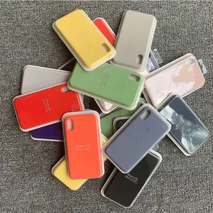 Casing Ponsel Silikon Cair Kemasan Kotak Resmi untuk Apple Iphone 14 13 12 11 Pro Max X XR XS 7 8PLUS Penutup Ponsel